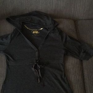 Dark Grey Hooded 3/4 sleeve Tunic Top